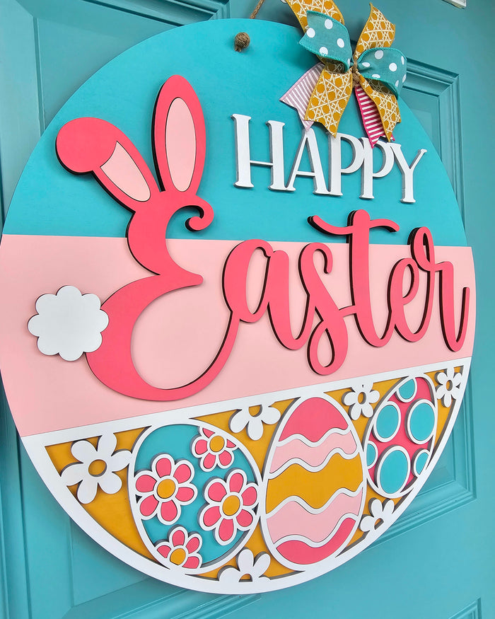 Happy Easter Retro Daisy Eggs Door Hanger