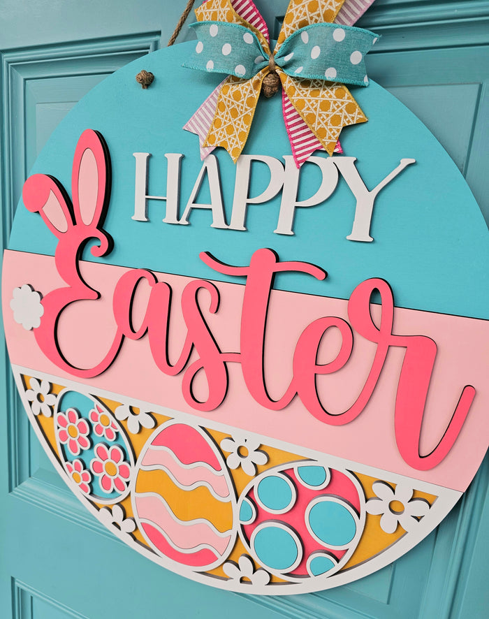 Happy Easter Retro Daisy Eggs Door Hanger