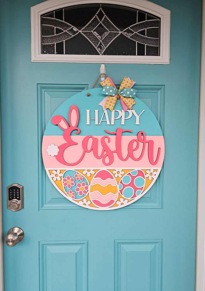 Happy Easter Retro Daisy Eggs Door Hanger