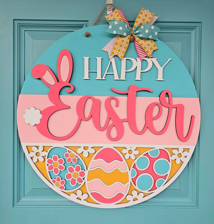 Happy Easter Retro Daisy Eggs Door Hanger
