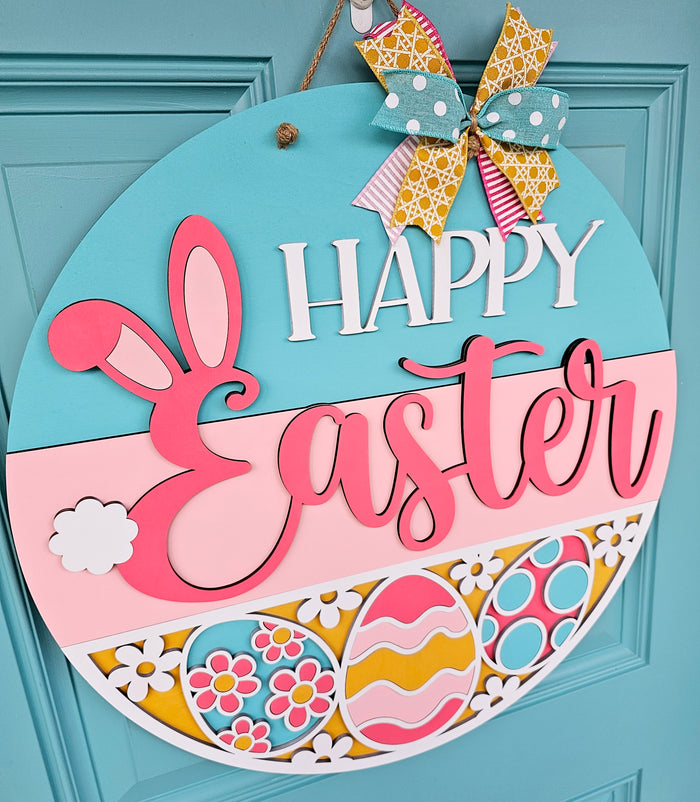 Happy Easter Retro Daisy Eggs Door Hanger