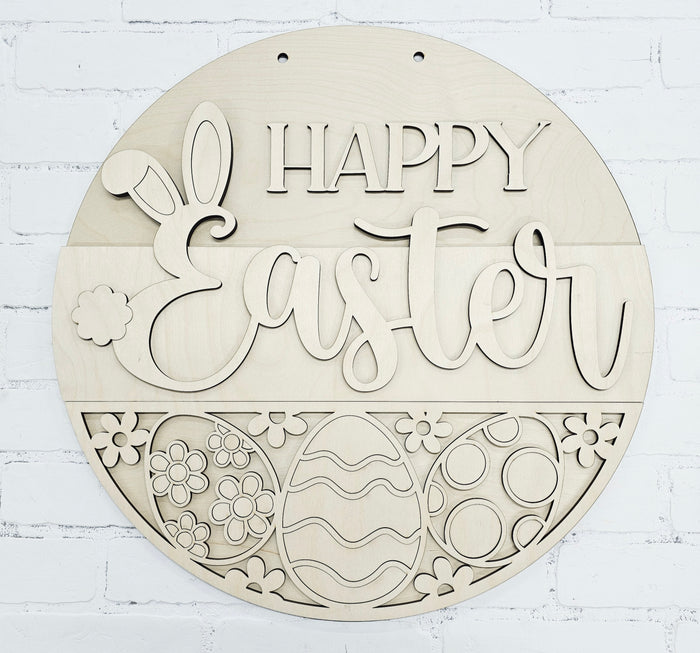 Happy Easter Retro Daisy Eggs Door Hanger