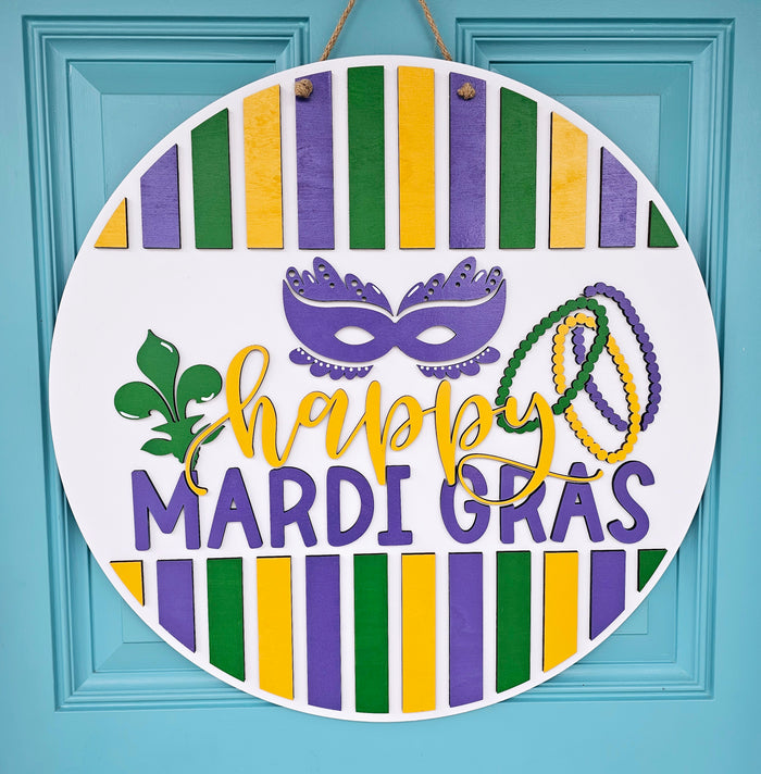 Happy Mardi Gras Lines Door Hanger
