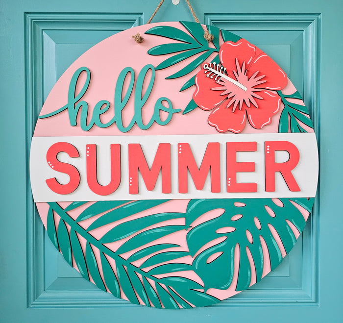 Hello Summer Monstera Leaf Door Hanger
