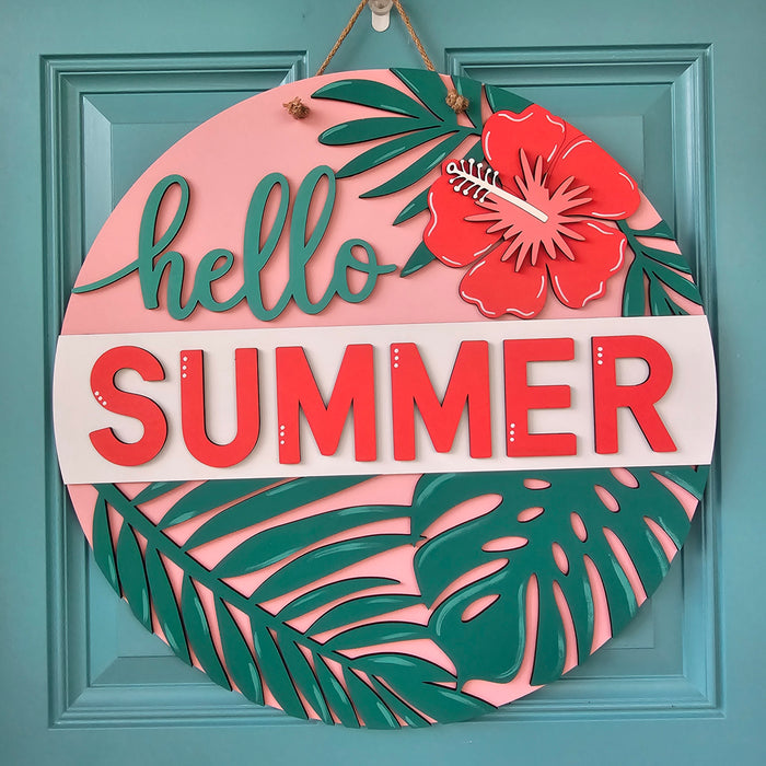 Hello Summer Monstera Leaf Door Hanger
