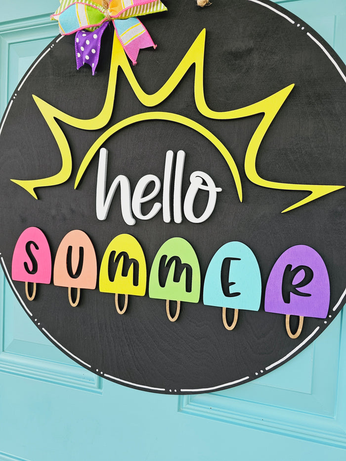 Hello Summer Sun Ray & Popsicles Door Hanger