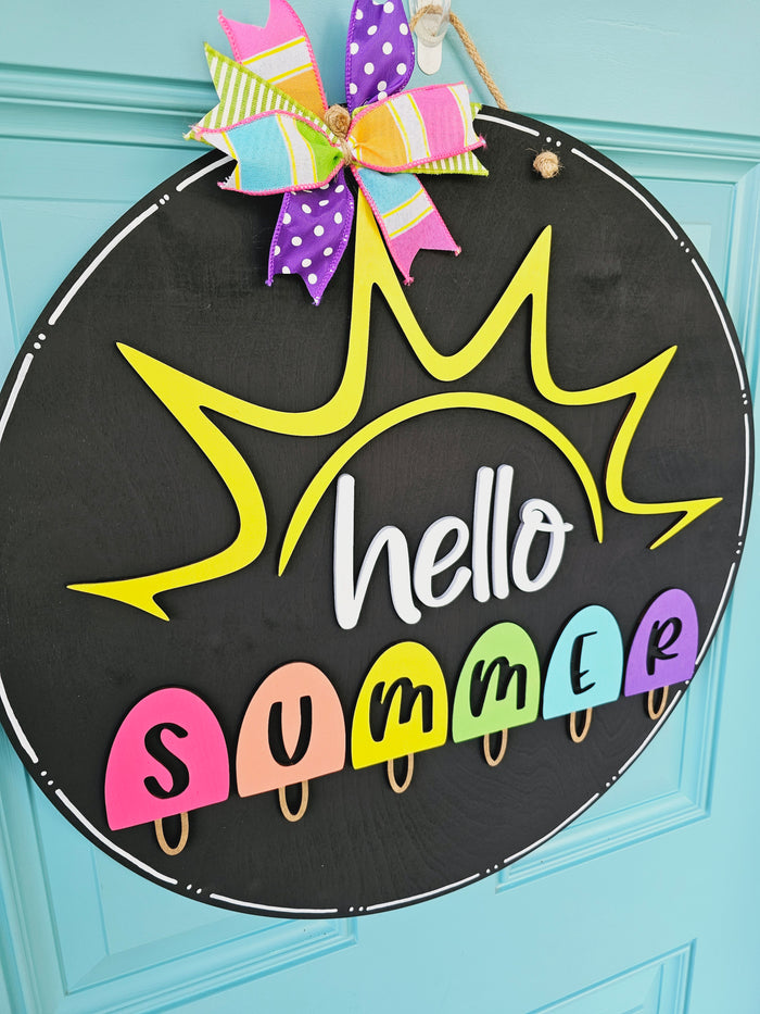 Hello Summer Sun Ray & Popsicles Door Hanger