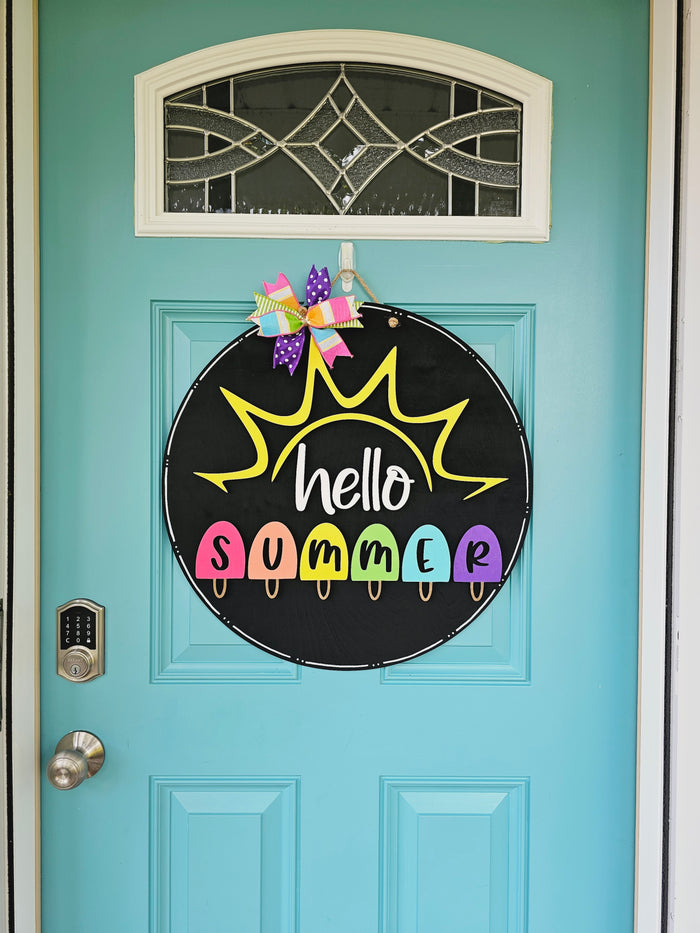 Hello Summer Sun Ray & Popsicles Door Hanger