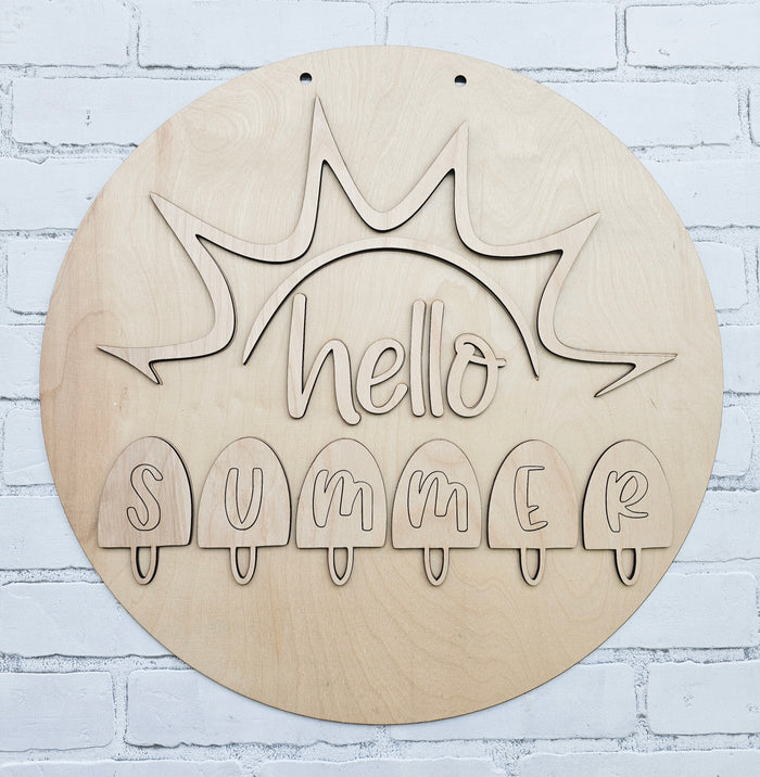 Hello Summer Sun Ray & Popsicles Door Hanger