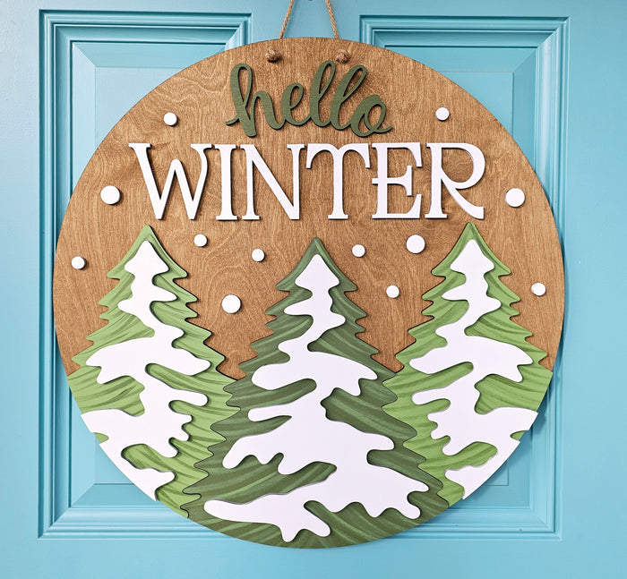 Hello Winter Pine Tree Door Hanger-wholesale