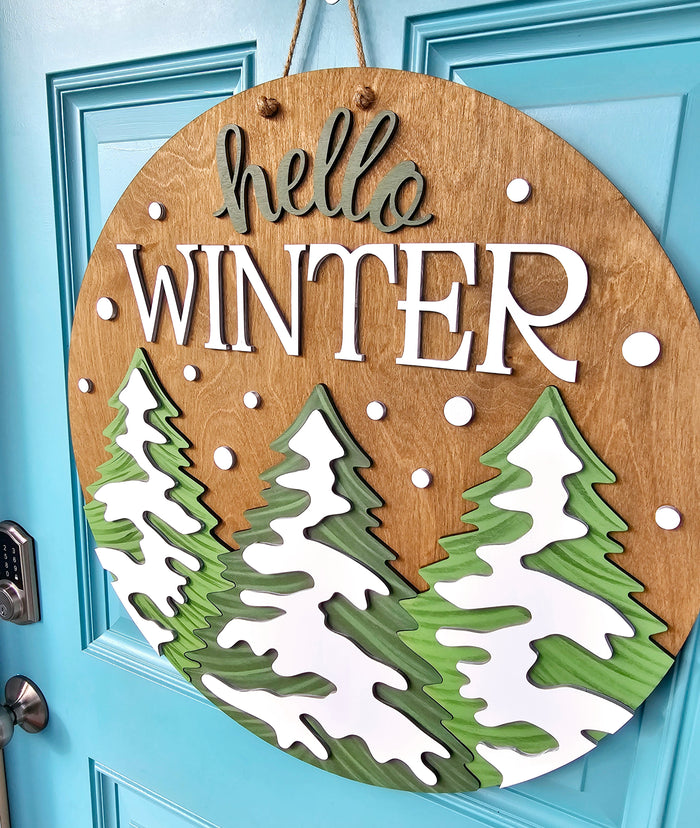 Hello Winter Pine Tree Door Hanger