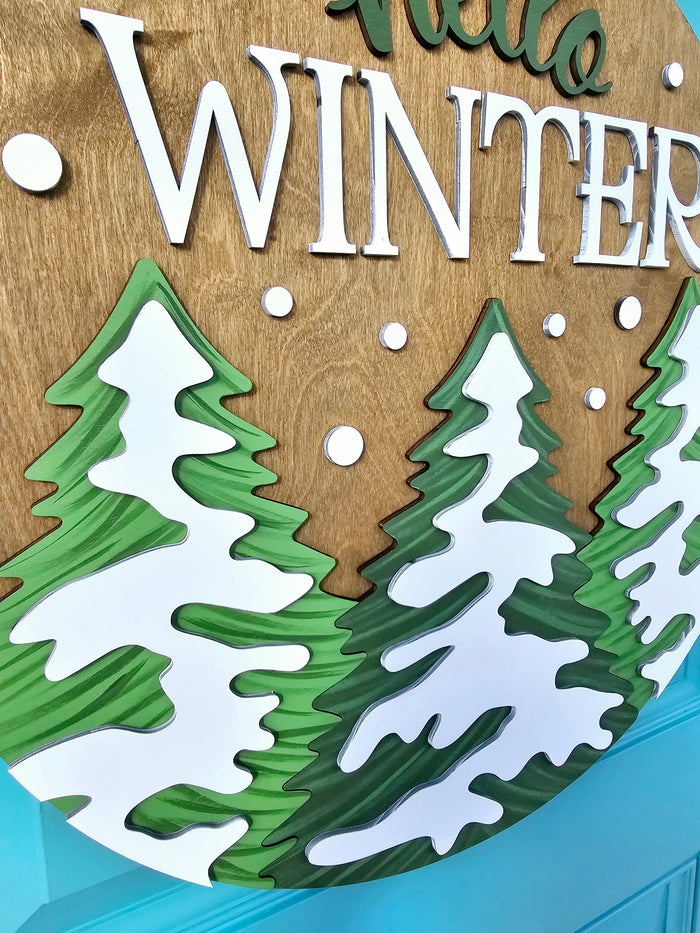 Hello Winter Pine Tree Door Hanger