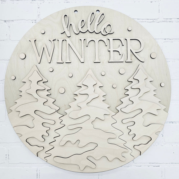 Hello Winter Pine Tree Door Hanger