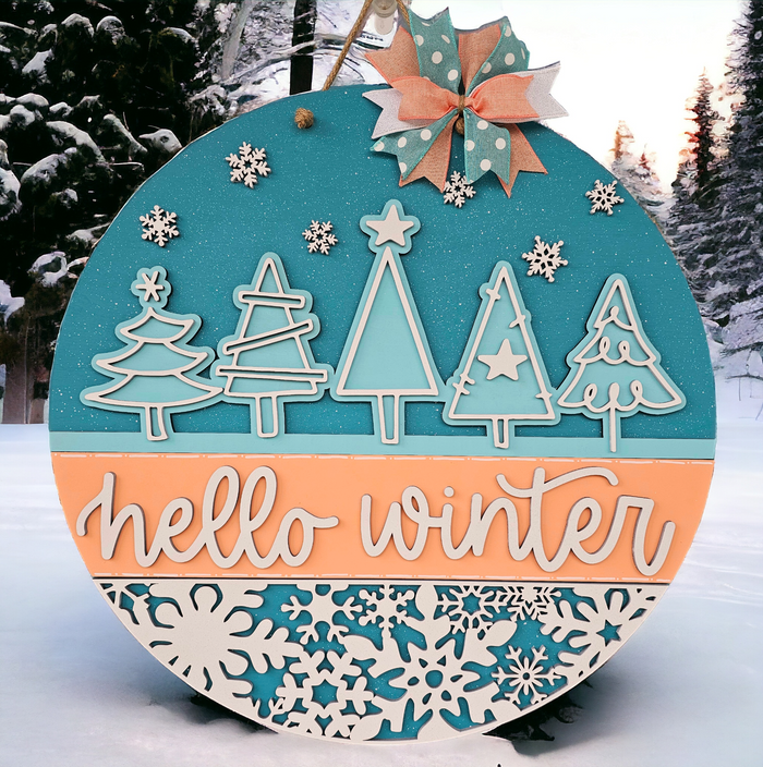 Hello Winter Tree/Snowflake Door Hanger