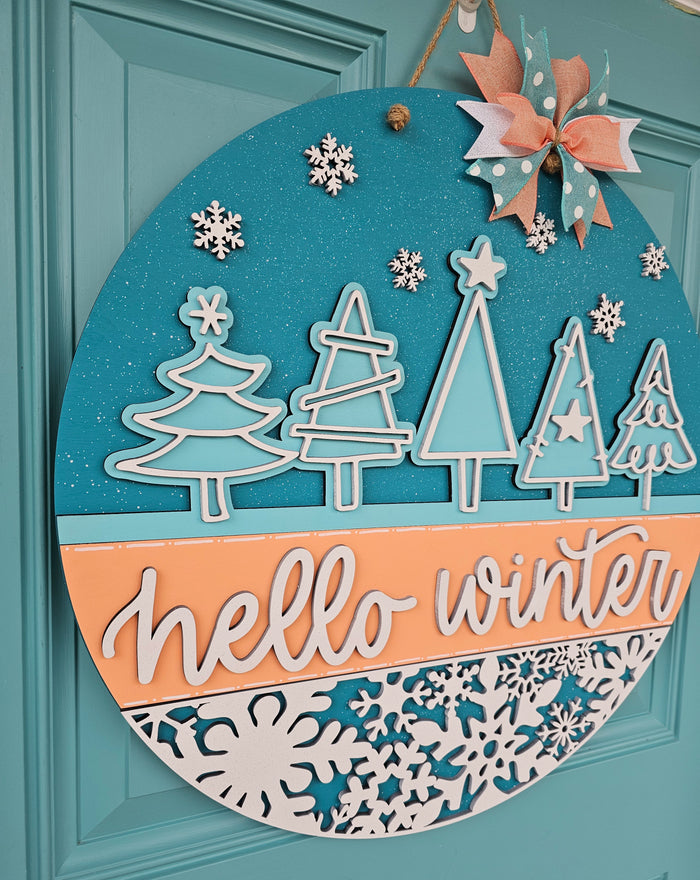 Hello Winter Tree/Snowflake Door Hanger
