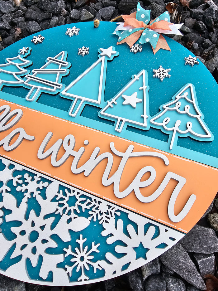 Hello Winter Tree/Snowflake Door Hanger