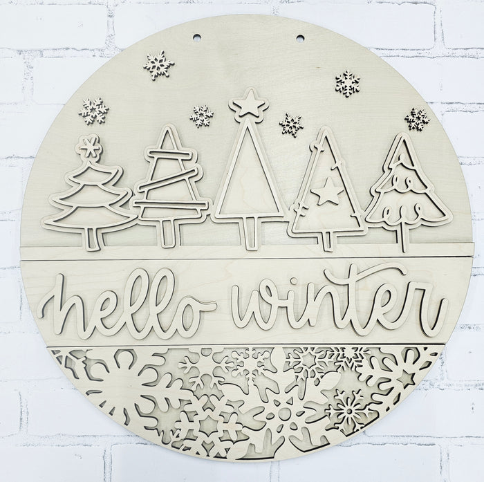 Hello Winter Tree/Snowflake Door Hanger