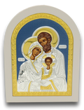 Icon of Holy Family, Stirling silver. White frame