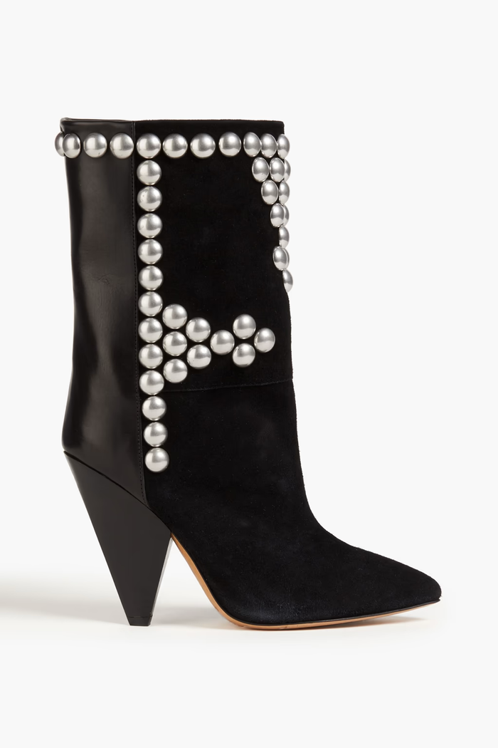 Isabel Marant Layo Studded Cone Heel Suede Black Calf Boots (EU 36)