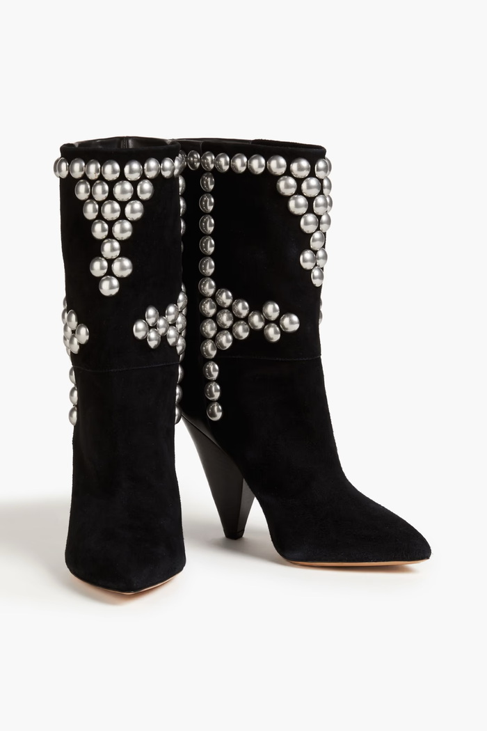 Isabel Marant Layo Studded Cone Heel Suede Black Calf Boots (EU 36)