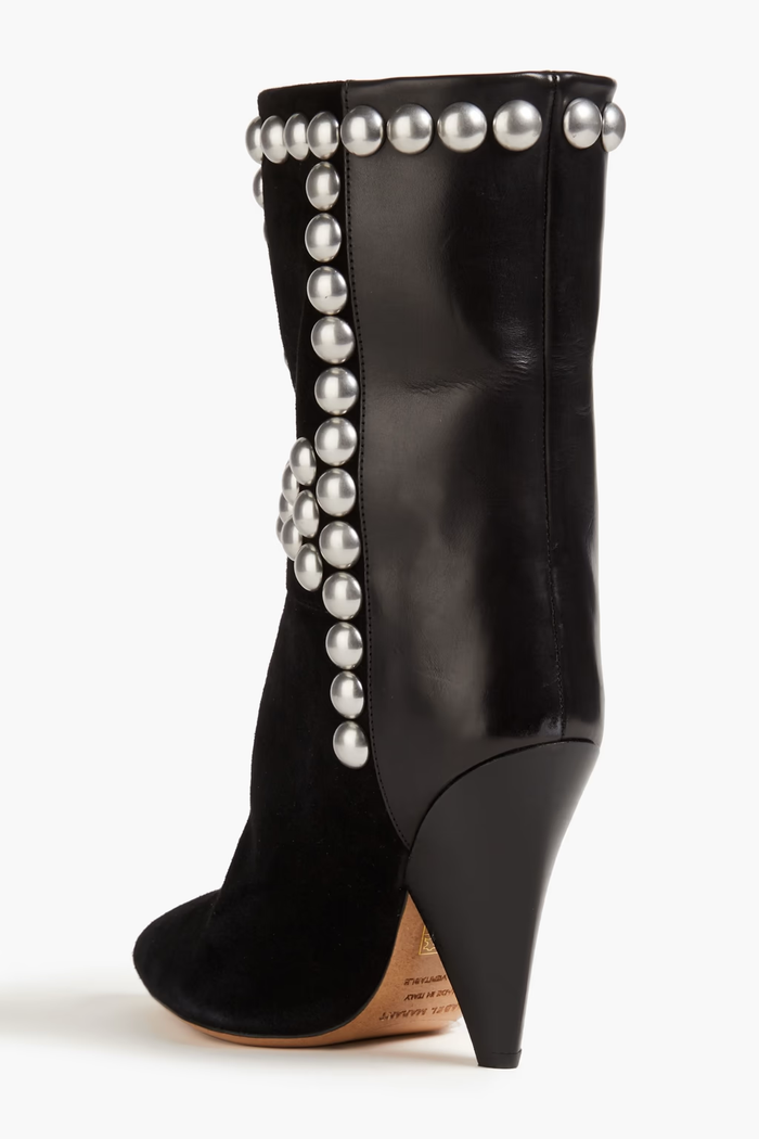Isabel Marant Layo Studded Cone Heel Suede Black Calf Boots (EU 36)