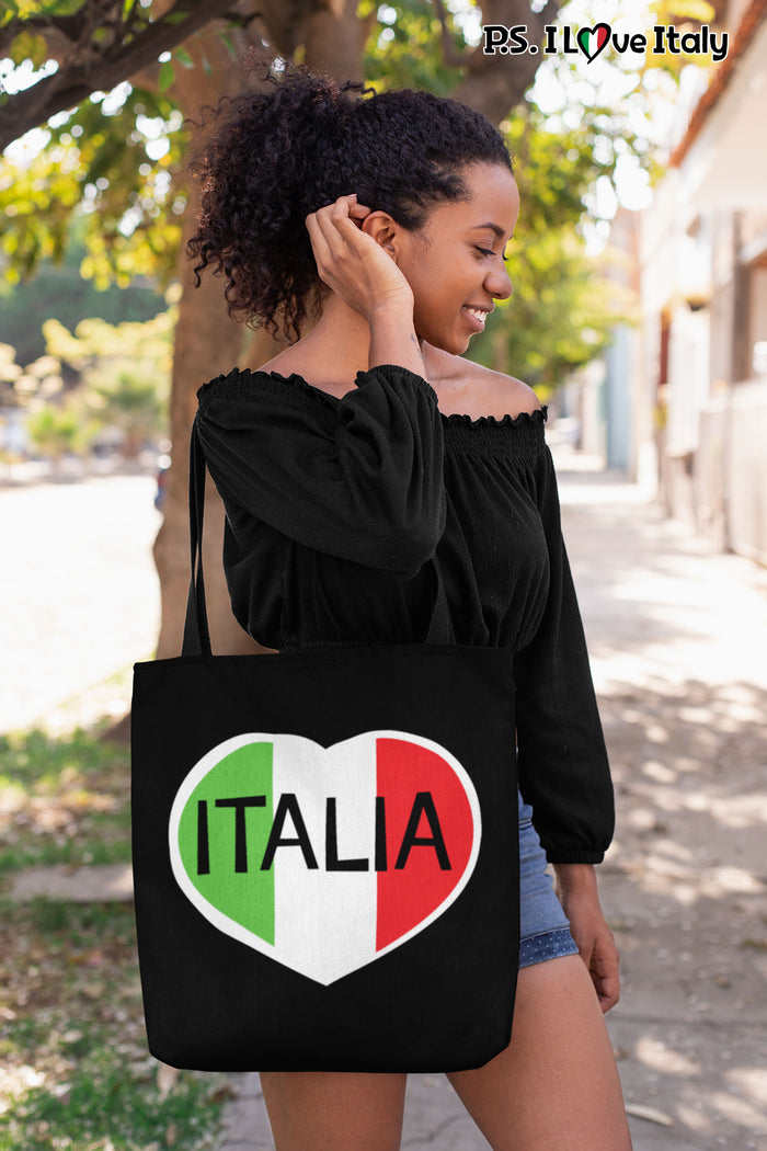 Italia Heart Tote Bag - Black