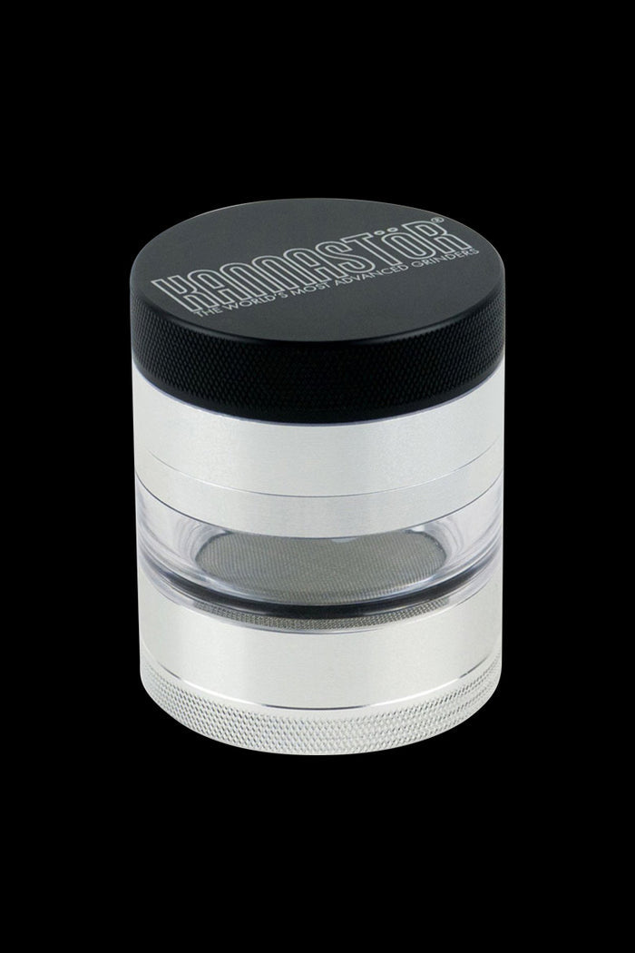 Close-up of the Kannastor Jar Body Multi Chamber 2.2" grinder, showing its multi-chamber design and metallic finish.