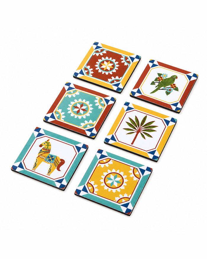Karaikudi Tiles Coasters,  Set of 6