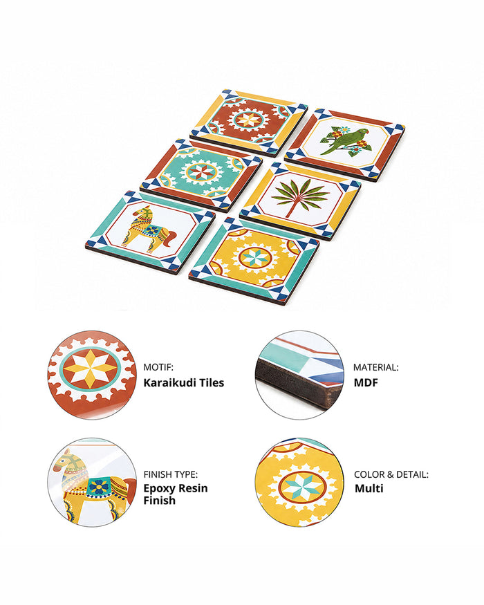 Karaikudi Tiles Coasters,  Set of 6