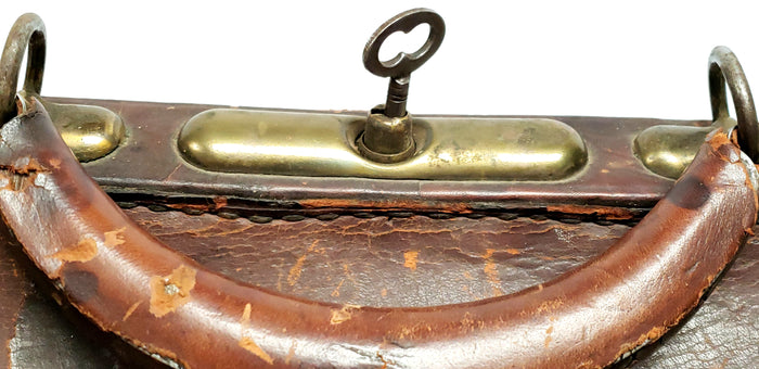 Leather Doctor Medical Apothecary Carrying Bag with Key ~ Early 1900's