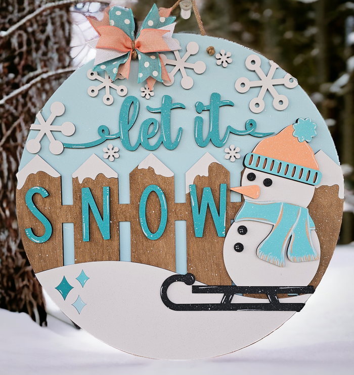 Let is Snow Sledding Snowman Door Hanger- wholesale