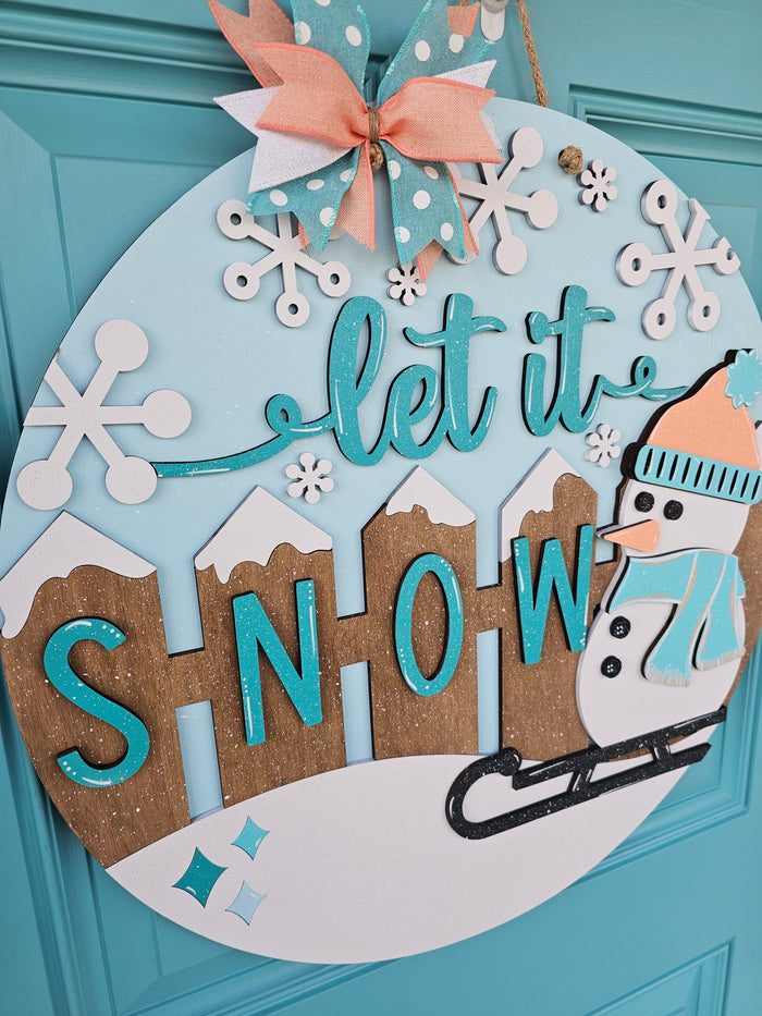 Let is Snow Sledding Snowman Door Hanger- wholesale