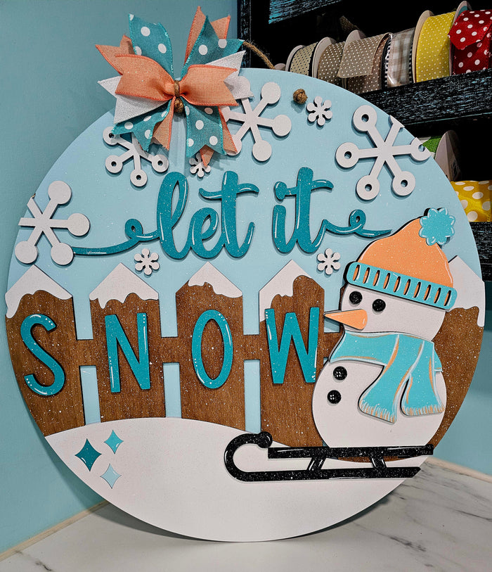 Let is Snow Sledding Snowman Door Hanger- wholesale