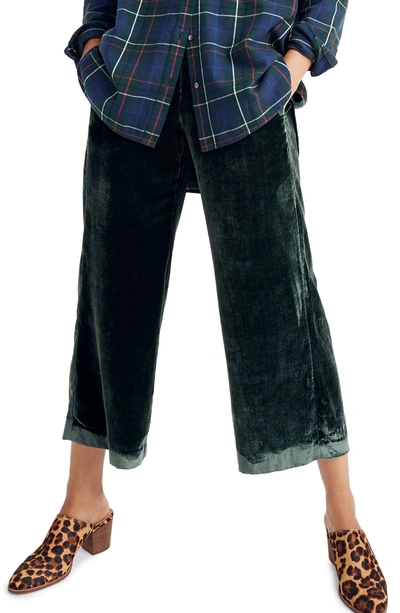 Madewell Huston Green Festive Velvet Pull On Wide Leg Crop Pants Trousers - House Of Huntington