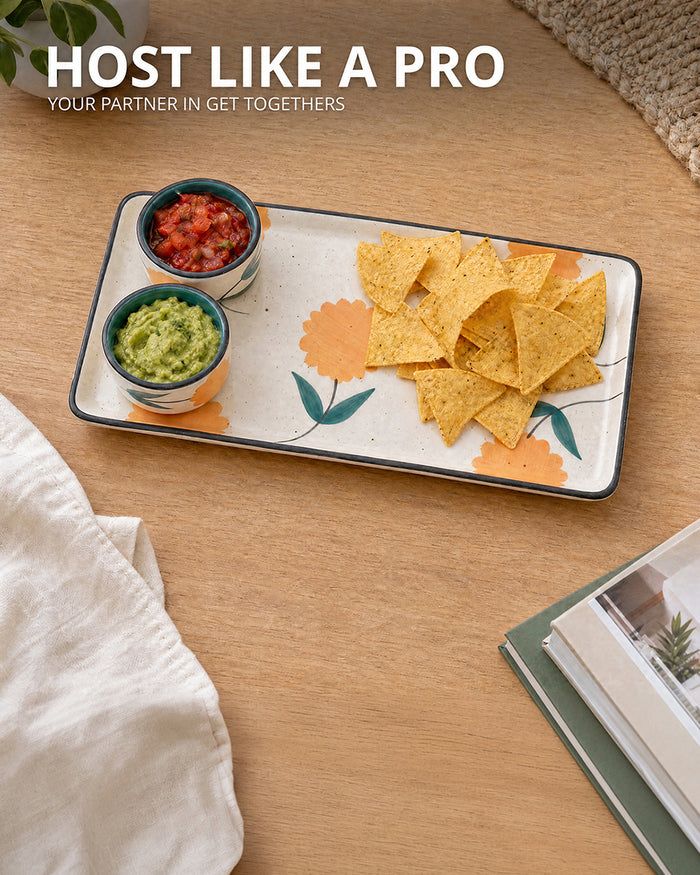 Marigold Chip & Dip Platter | Handpainted Stoneware