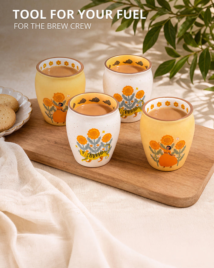 Marigold Kulhad - Set of 4