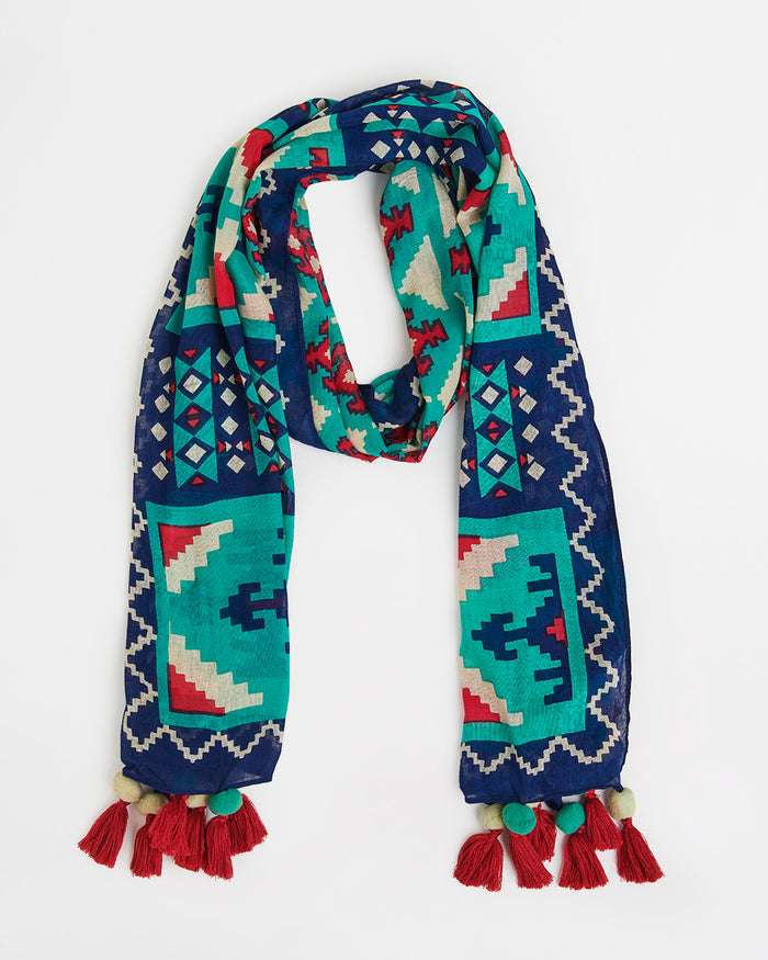 Mercado Aztec Tassels Scarf - Rectangular