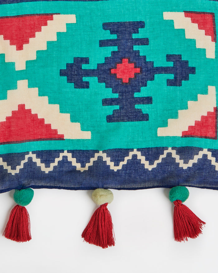 Mercado Aztec Tassels Scarf - Rectangular