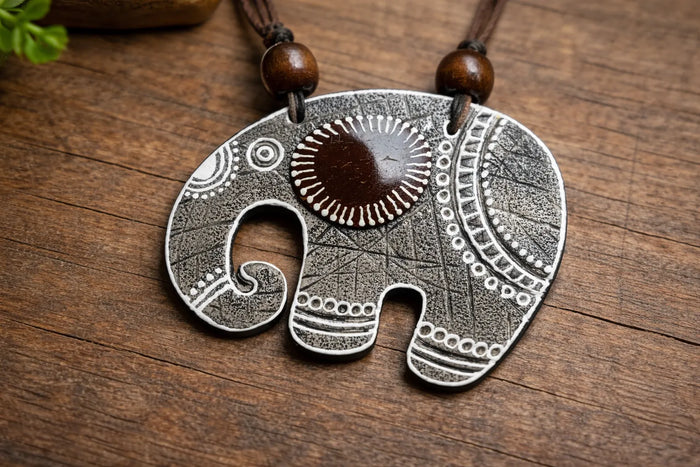 MIRAL INDIA ELEPHANT CLAY PENDANT SET