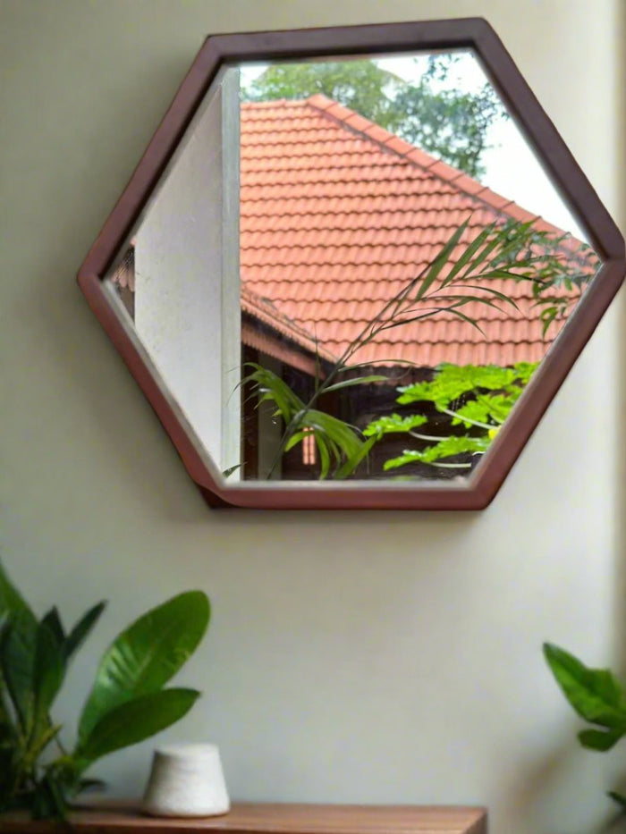 Geometra Honeycomb 3D Collage Teak Mirror