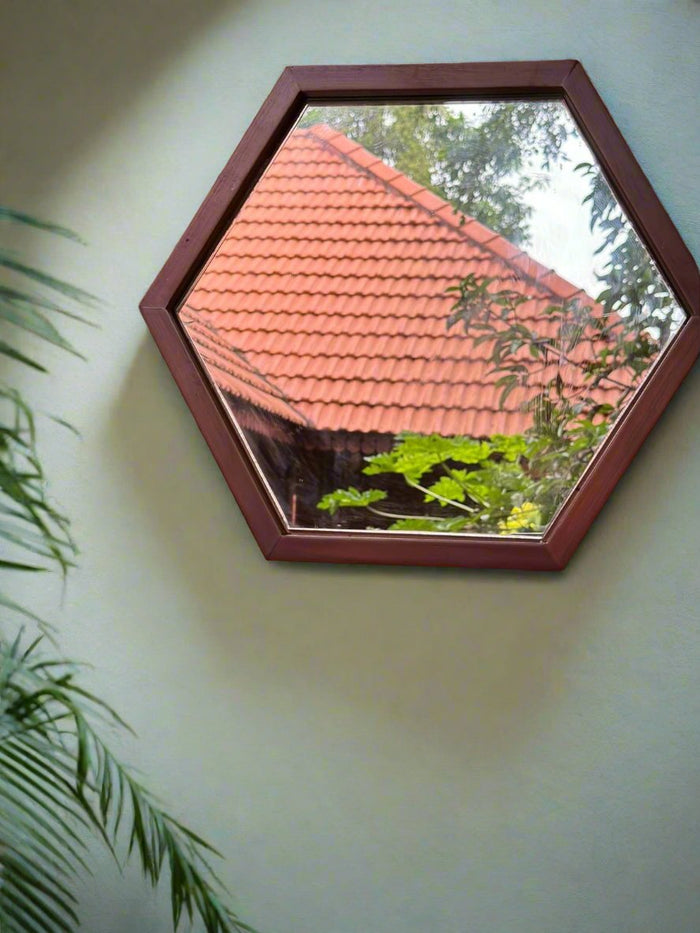 Geometra Honeycomb 3D Collage Teak Mirror