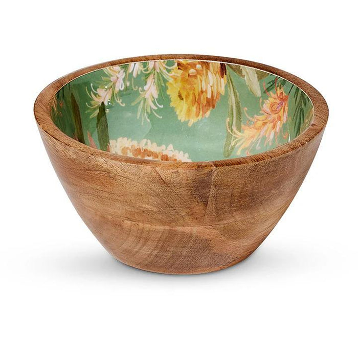 MOAMA GREEN MULTI FLORALS MANGOWOOD BOWL - SMALL