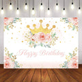 Mocsicka Golden Crown and Flowers Happy Birthday Party Banners-Mocsicka Party