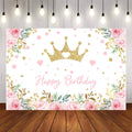 Mocsicka Pink Flowers and Gold Crown Happy Birthday Background-Mocsicka Party