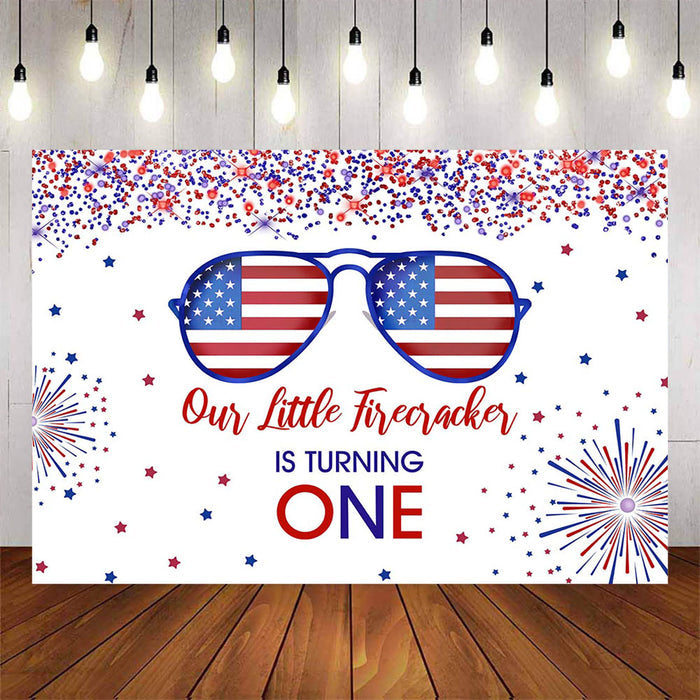 Mocsicka Red and Blue Sunglasses Happy 1st Birthday Backdrop-Mocsicka Party