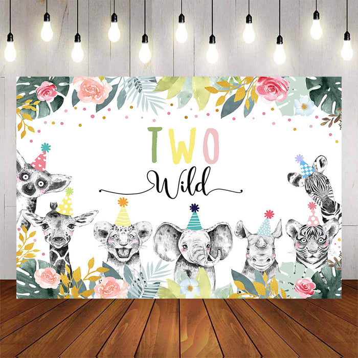 Mocsicka Wild Animals and Forest Happy 2nd Birthday Backdrop-Mocsicka Party