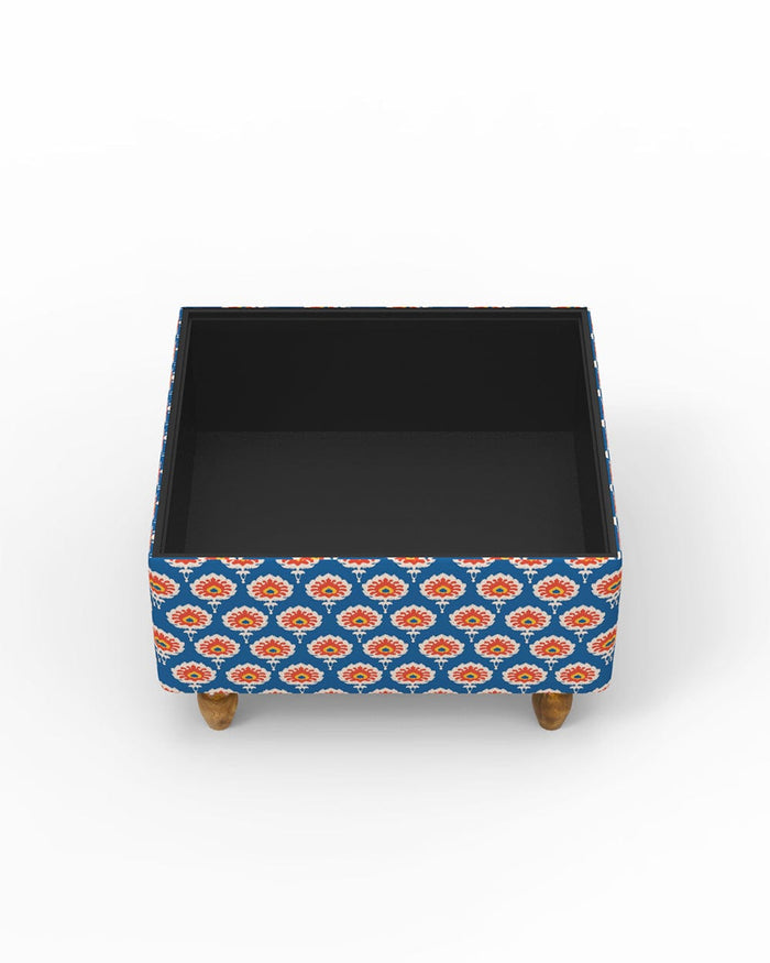 Chumbak Modern Trunk Storage Ottoman - Blue Ikkat