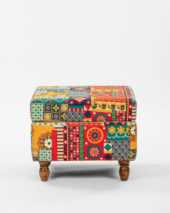 Chumbak Modern Trunk Storage Ottoman  - Floral Swirls
