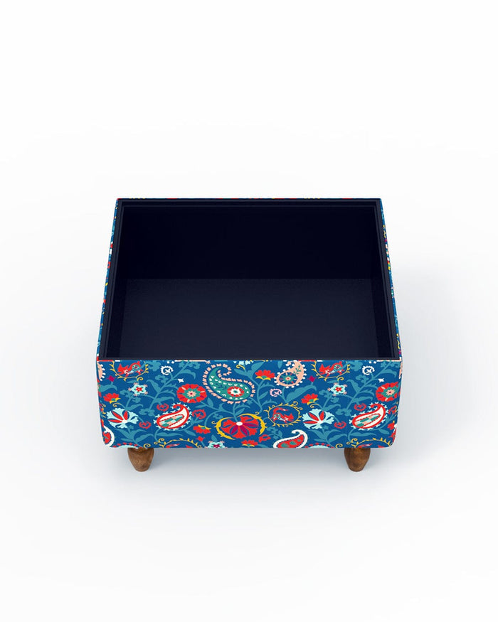 Chumbak Modern Trunk Storage Ottoman - India Paisleys Blue