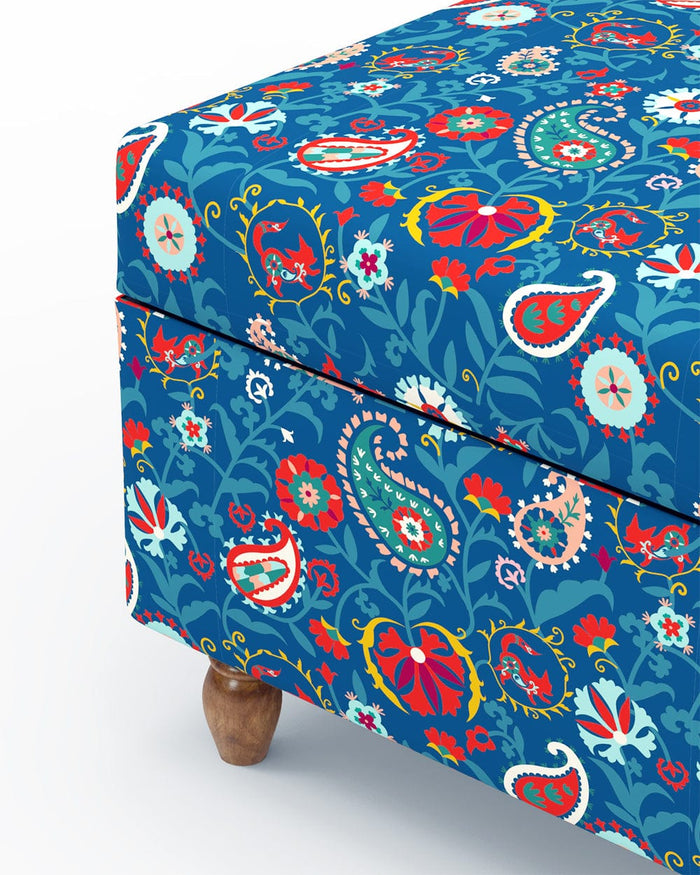 Chumbak Modern Trunk Storage Ottoman - India Paisleys Blue